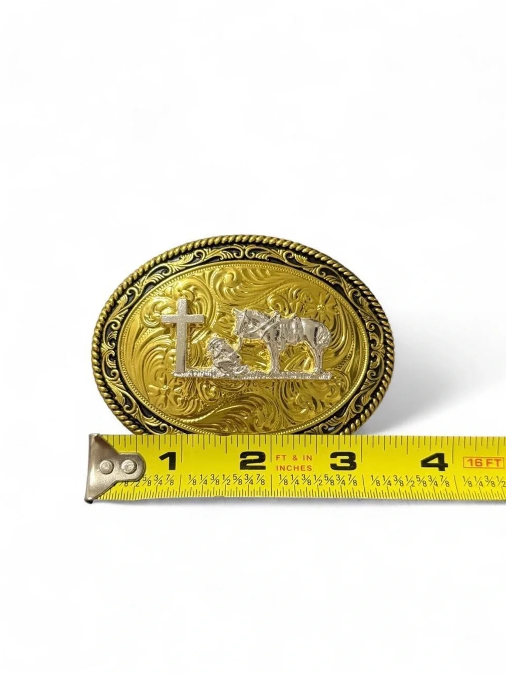 Small Gold Western Cross & Horse Belt Buckle
